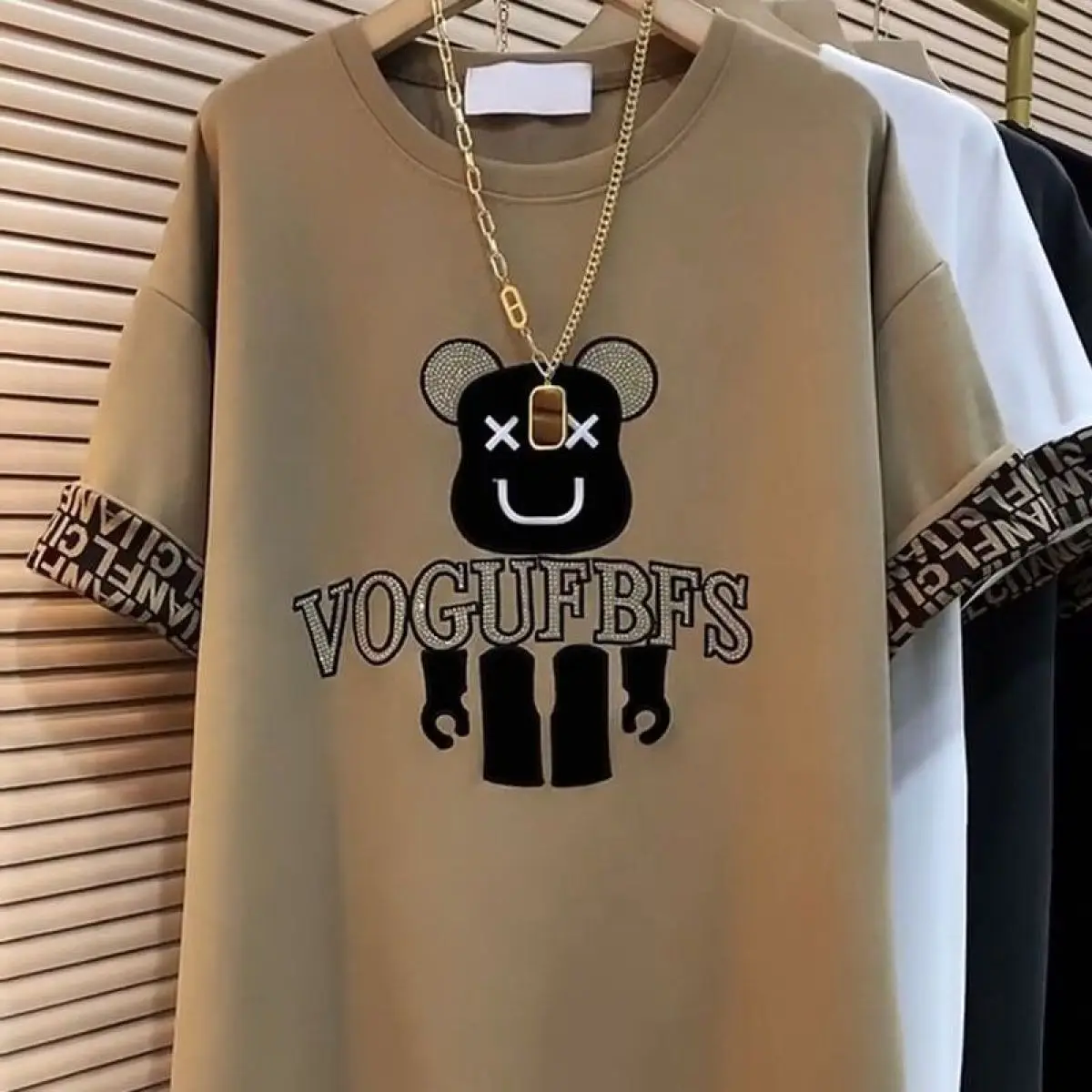 150 KG Big Size Women\'s Clothing Letter Embroidery T Shirt Women with Rhinestone Cartoon Bear Fashion Plus Size Top Streetwear