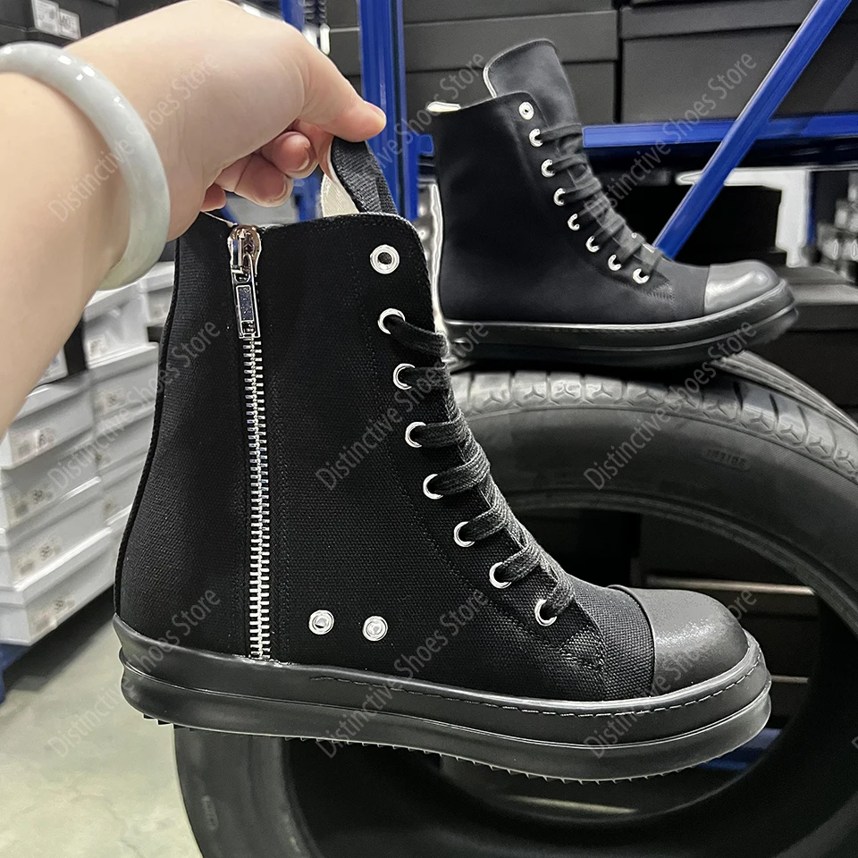 

Luxury Canvas Ankle Boot Classic Brand Casual Men Shoes High Quality Designer Women Sneakers Black Fashion Zipper RO Street Shoe