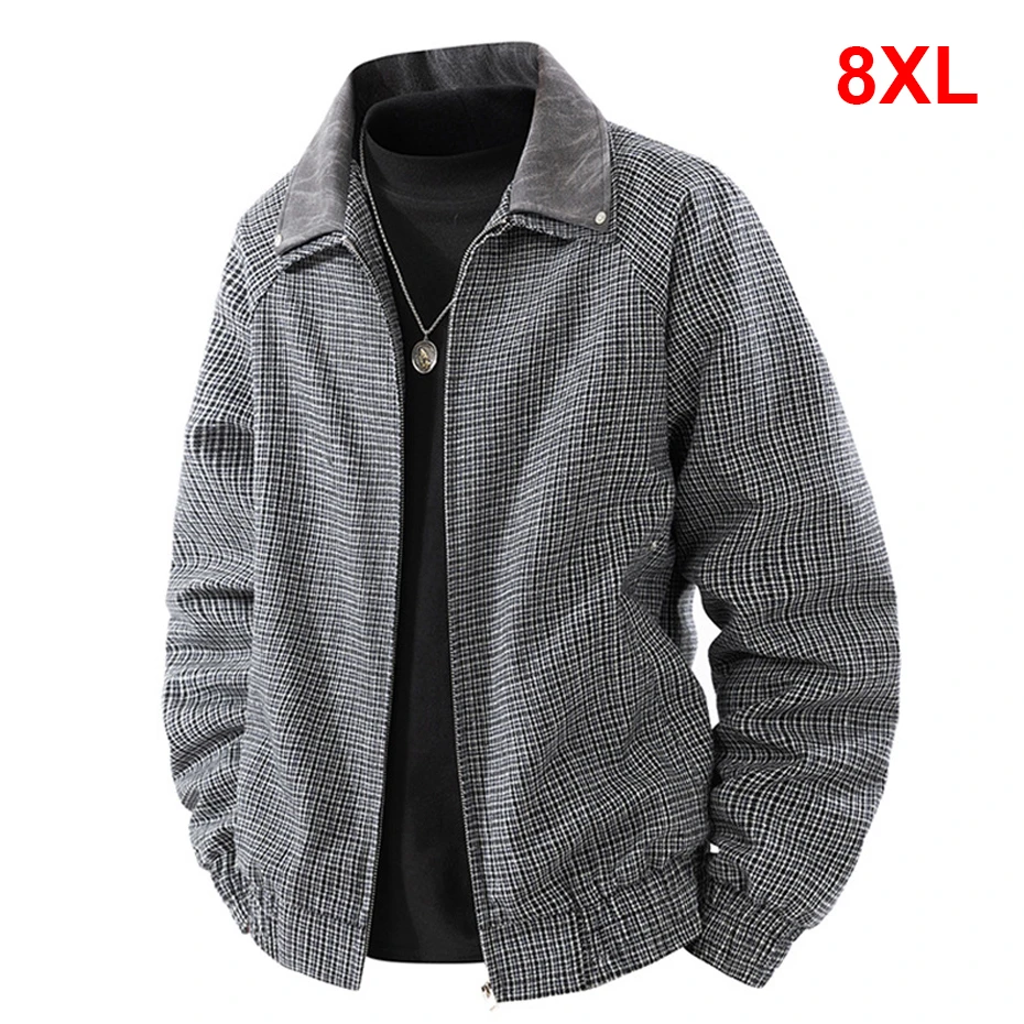 

Винтажная клетчатая куртка для мужчин 8XL, пальто больших размеров, модные повседневные куртки, мужские большие размеры 8XL