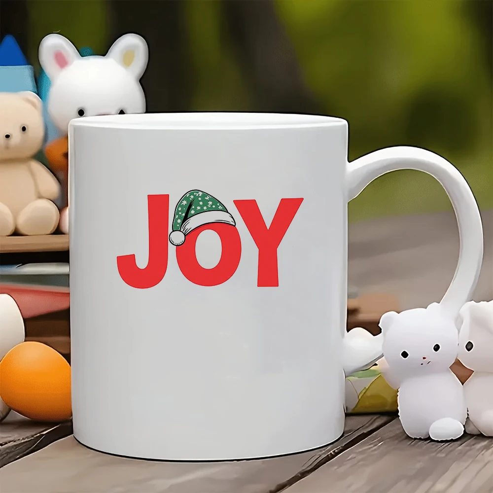 

11oz Cup + JOY Christmas Hat + Snowflake Pom Pom Design Christmas Gift Kids Cup Family Office Coffee Cup