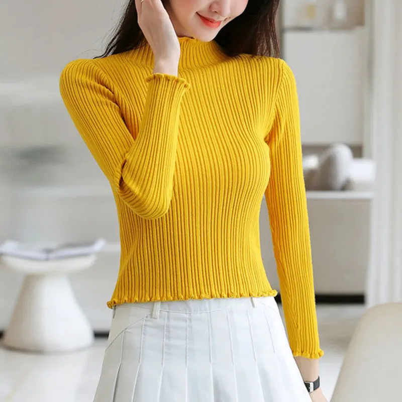 Women's Autumn Casual Simplicity Solid Color Turtleneck Long Sleeve Knitwear Women Clothes Fashion All-match Temperament Sweater