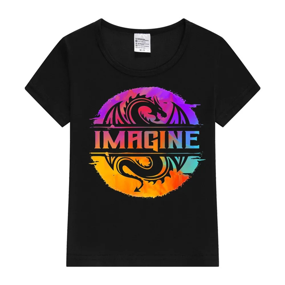 IMAGINE Colorful Watercolour Graphic Dragon Kids T-Shirt 2024 Children Summer Tops Cartoon T-shirt Baby 3-14T US Size Clothing