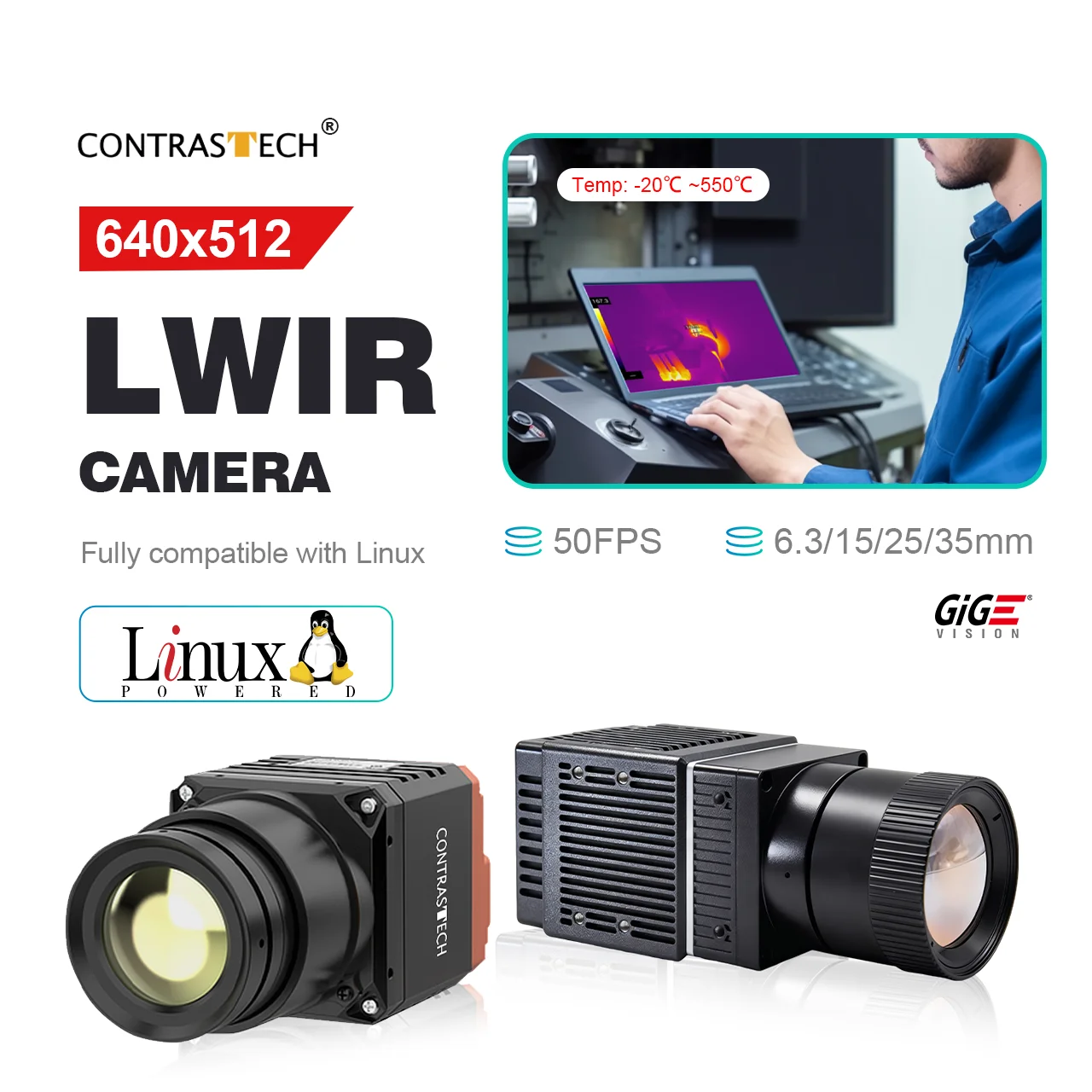 Uncooled 640x512 17μm LinuX Compatible 8-14μm Temperature Measurement Thermal LWIR Camera for Chip Detection Contrastech