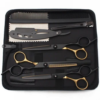 Hairdressing Scissors Black-Gold Hair Scissors Professional 6" JP Stainless Thinning…