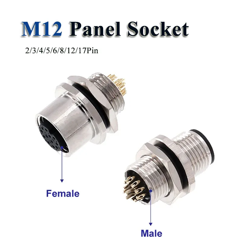 

M12 2 3 4 5 6 8 12/17Pin Panel Socket Waterproof Front/Back Flange Connector Plug Welding PG9 M16 Male Female B/D-type Socket