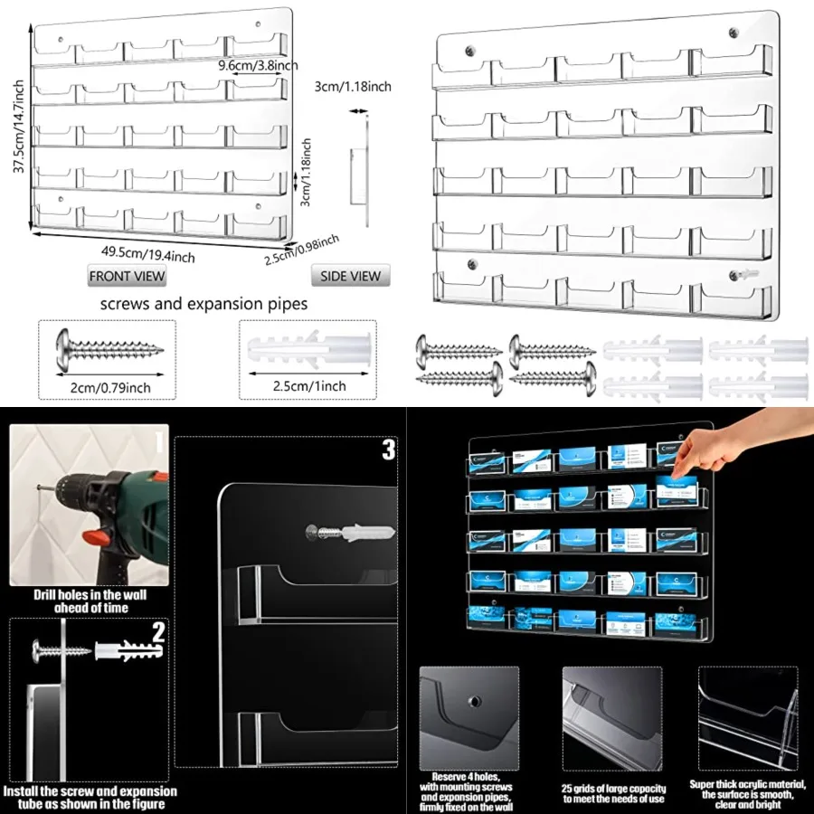 

Acrylic Business Card Holder Wall Mount Clear Sticker Display Rack Multiple Clear Card Organizing Sticker Display Stand Pre Dri
