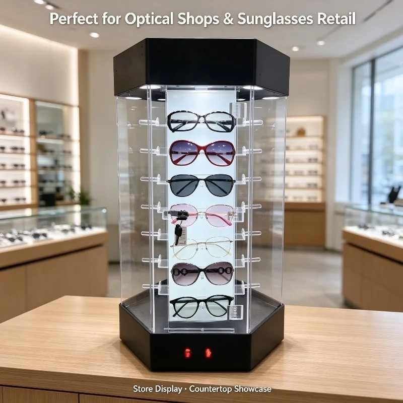 Rotating Eyeglass Holder 28 Pairs Multifunctional Eyeglass Showcase Holders Multifunctional Sunglasses Rack Glasses Display Prop