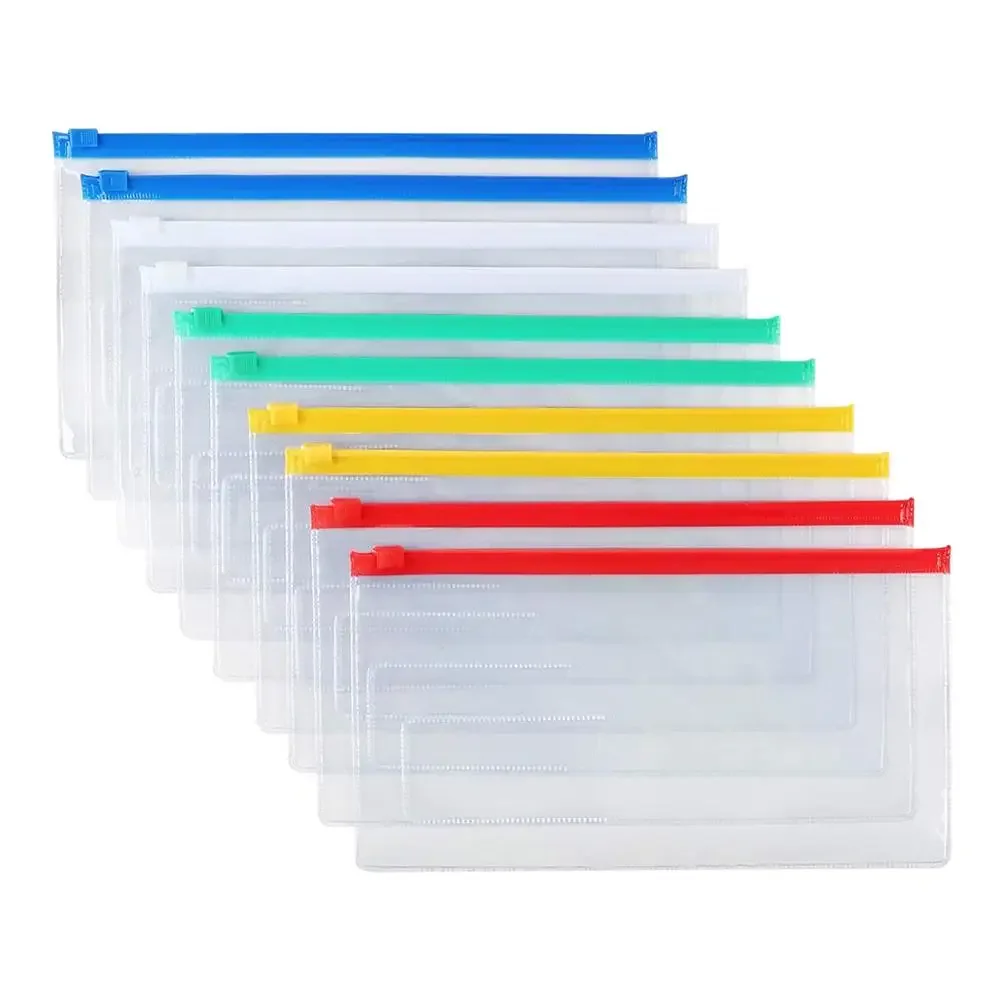 

5PCS Plastic Envelopes Poly Clear Zip Envelopes Organizers Bags Zipper File Folders, A4 Size 5 Colors for School Office