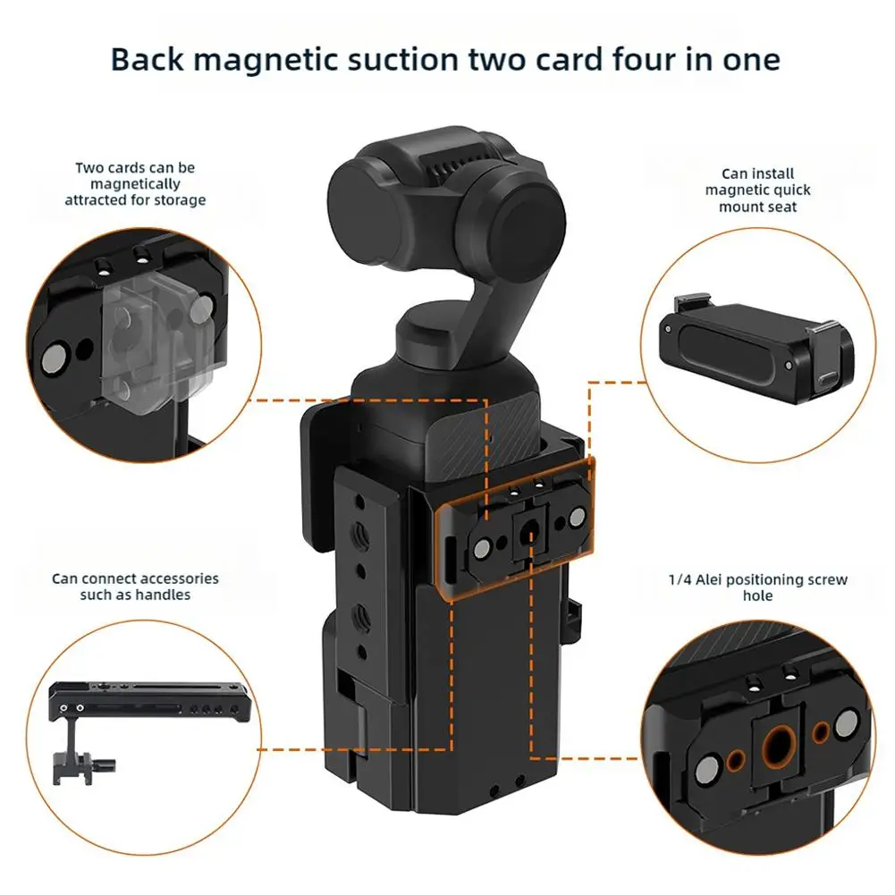 Multi In One Magnetic Metal Expansion Rabbit Cage Frame For DJI OSMO POCKET 3 Car Neck Cold Shoe Mount Housing Shell Accessory