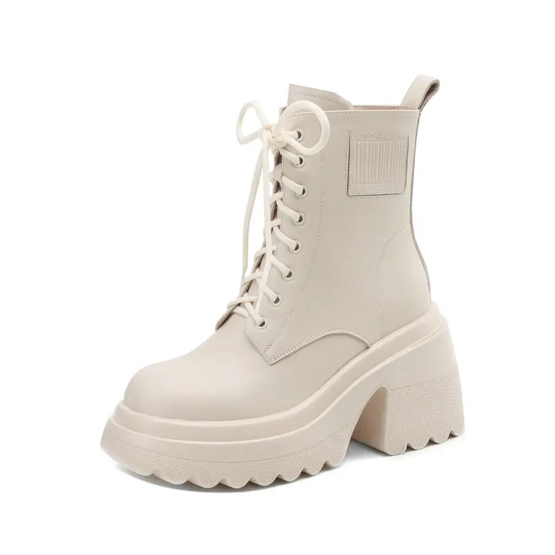 

New Women Boots Genuine Leather Super High Heel 10CM Round Toe Platform