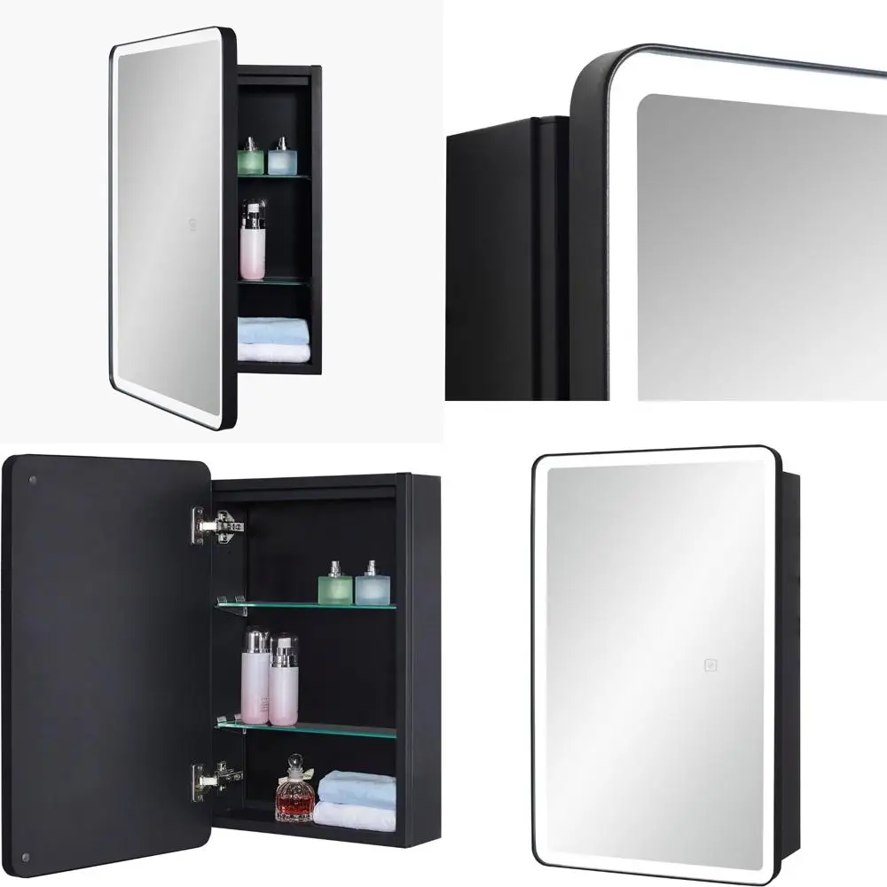 

Illuminated Bathroom Medicine Cabinet with Rounded Corner Mirror Door, 15x25 inches, Left-Handed Access, Suitable for Recessed o