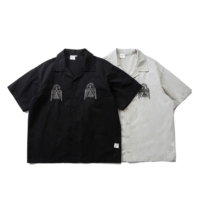 

Japanese Thunderbird Embroidered Short Sleeve Shirt Casual Loose Shoulder Summer Shaped Shirt Men and Women