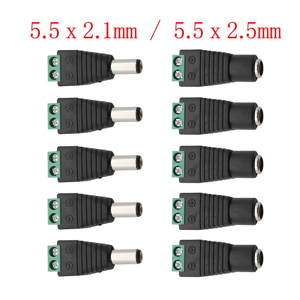 10 Stück DC 12 V 5,5 x 2,1 mm/5,5 x 2,5 mm männlich weiblich Stecker lötfreie Schraubklemme DC-Netzsteckdose für LED-Licht CCTV-Kamera