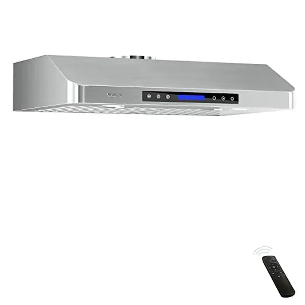 30" Stainless Steel Range Hood 900 CFM Touch Screen Vent LED Lights Dishwasher-Safe Filters 4 Speed Quiet Operation Remote