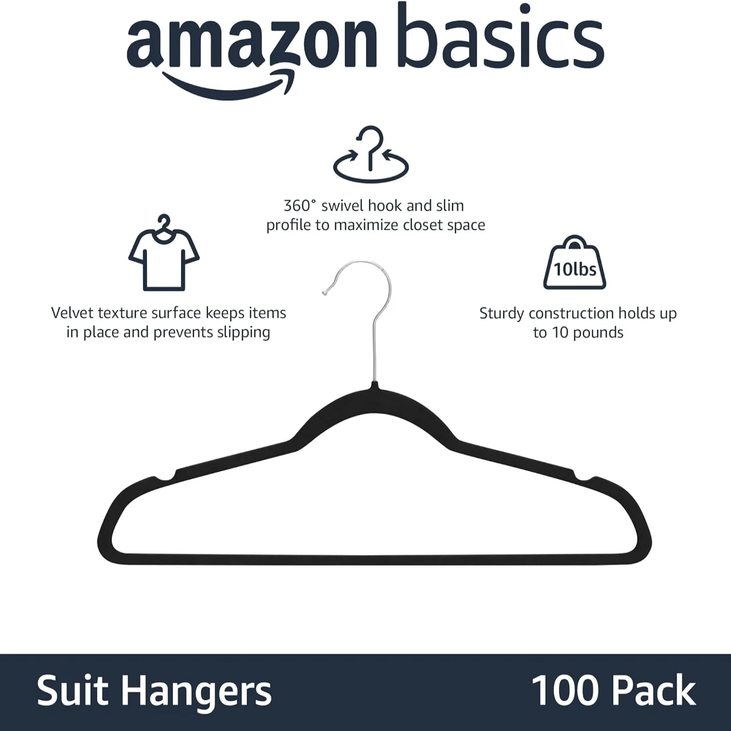 Basics Slim, Velvet, Non-Slip Suit Clothes Hangers, Gray/Silver - Pack of