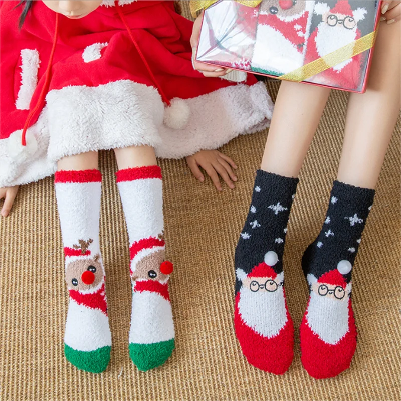 

Зимние рождественские носки, утолщенные теплые коралловые бархатные носки, удобные впитывающие пот дышащие напольные носки для сна с героями мультфильмов