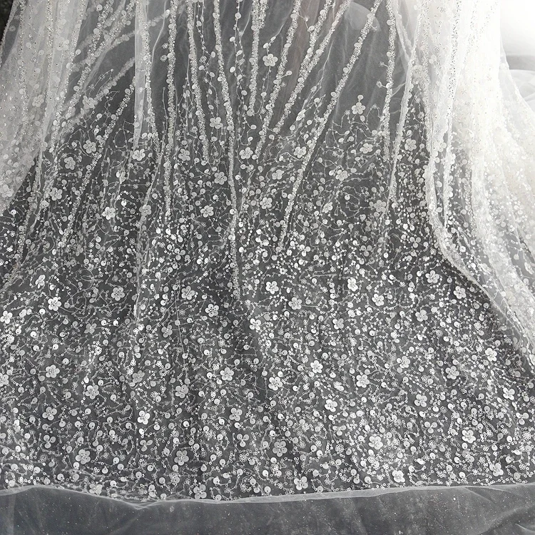 

Textile Material with Beads Sequins HOT 1 Yard Price Off White Beaded Lace Fabric Materials for Handicrafts