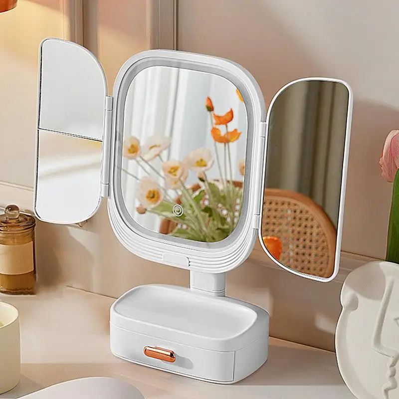 

Foldable Makeup Mirror with LED Light 3 Tone Lights Desktop Vanity Mirror Touch Control Beauty Mirror for Tabletop Countertop