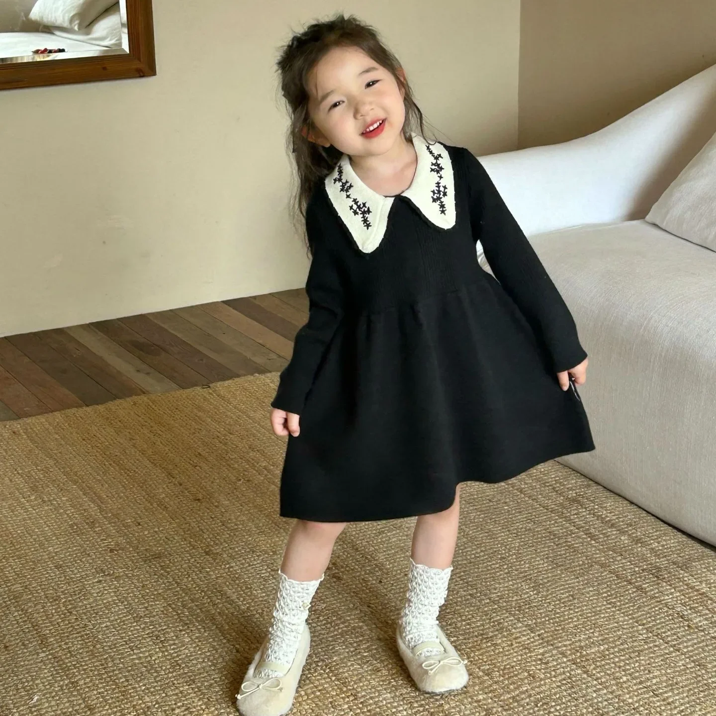 Vestido estilo casual simples para bebês, moda infantil com todos os fósforos, roupas infantis, novo, primavera, outono, 2022