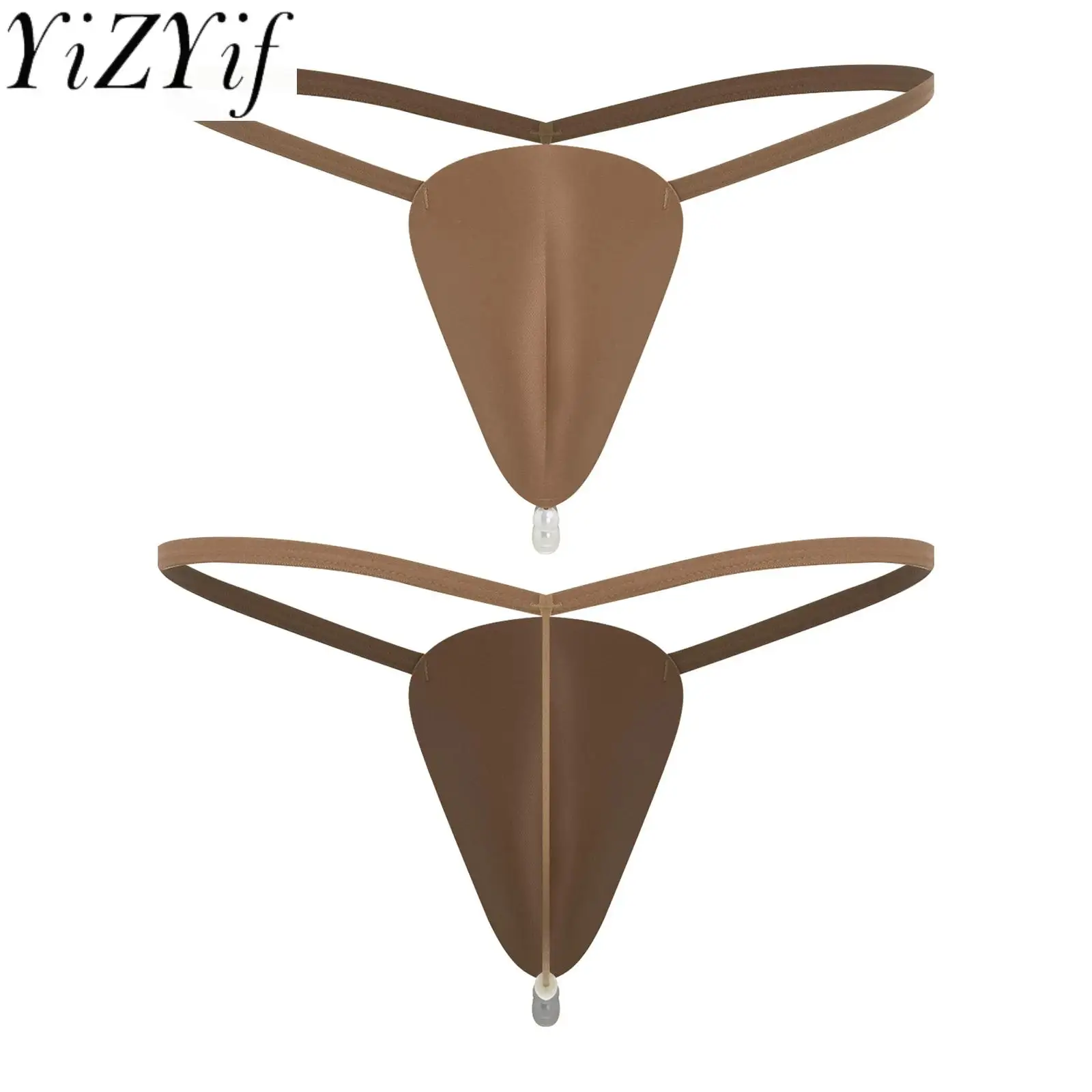 

Men Lingerie Micro G-string Thong Briefs Female Faux Pearls Decor T-back Underwear for Sissy Drag Queen Crossdressing Underpants