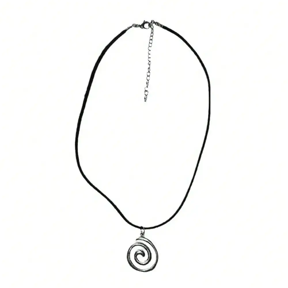 

Silver Tone Spiral Pendant Necklace on Black Cord - Unisex Vintage Style
