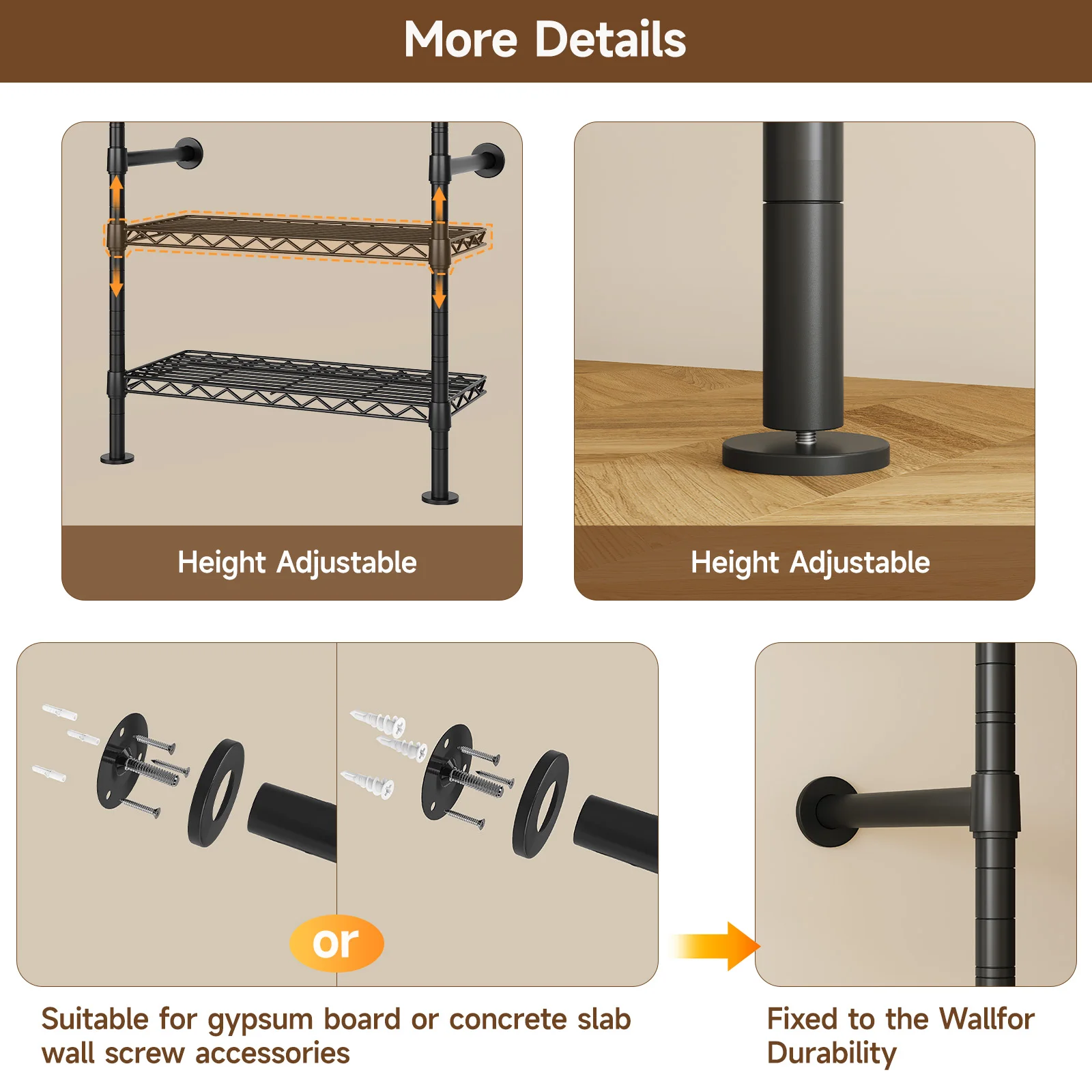 L4 Wall Mounted Industrial Pipe  Clothes Rack, Closet Organizer System with Rods Expandable, Clothing Rack, Corner Garment Rack