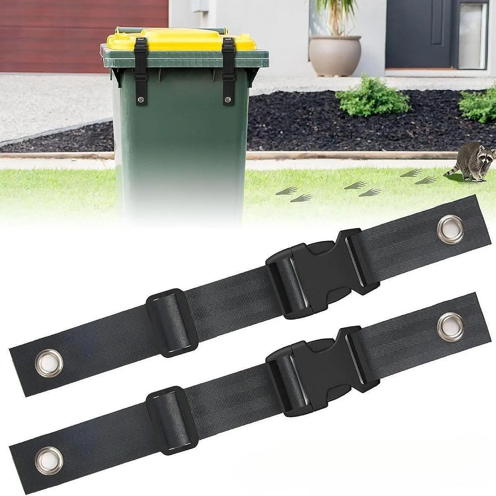 Picture 4: 2x Trash Can Lid Locks Straps for Animals Adjustable Kitchen Trash Bin Locks