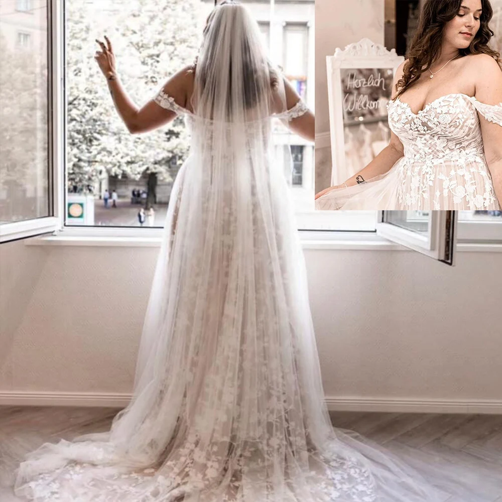 Plus Size Schatz-Hochzeitskleid für Frauen, Spitzenapplikationen aus der Schulter, Sweep-Zug, Brautkleider, nach Maß, elegante Robe