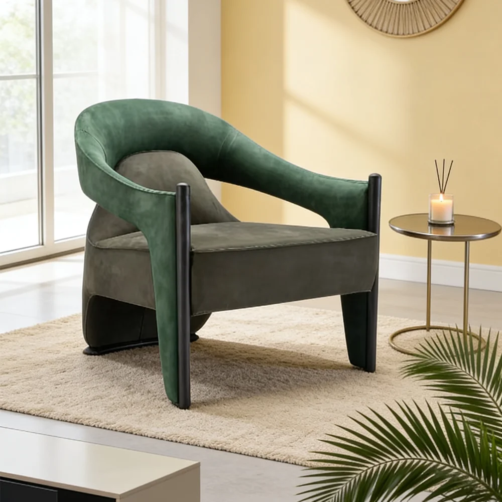 

tyModern Luxury Fabric Lounge Accent Armchair Living Room Hotel Apartment Comfortable Upholstered Solid Wood Frame Leisure@