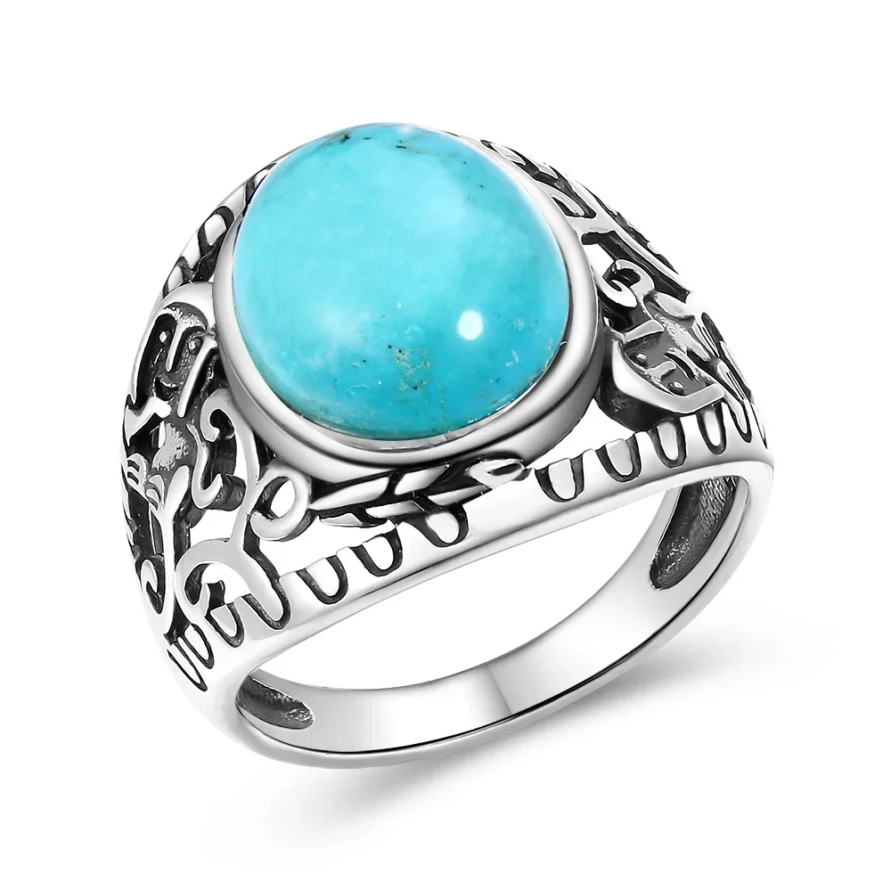 Engagement Retro Natural Turquoise Rings Silver Plated Ring for Women Men Party Gift Luxury Daily Wear Fine Jewelry Wholesale