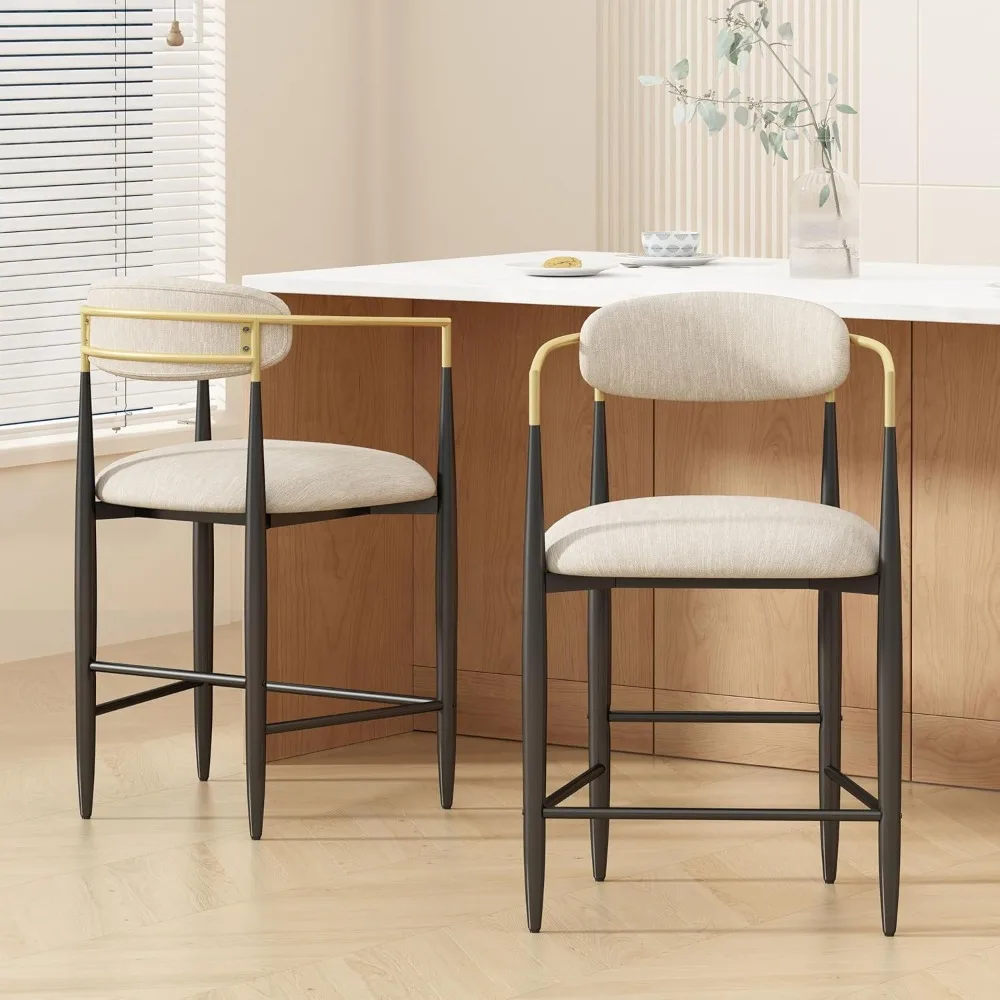 

Counter Height Barstools Set of 2,Modern Upholstered Counter Stools with Metal Frame Backrest,Countertop Chairs