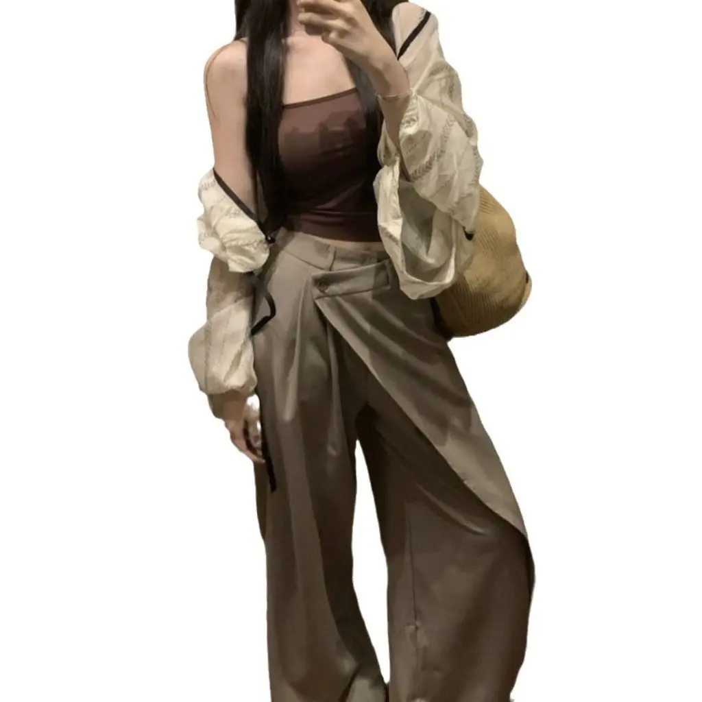 

Korean Style Women's Long-Sleeved Shirt Jacket Summer Loose Design Elegant Short Top Sun Protection Printed Contrasting Colors