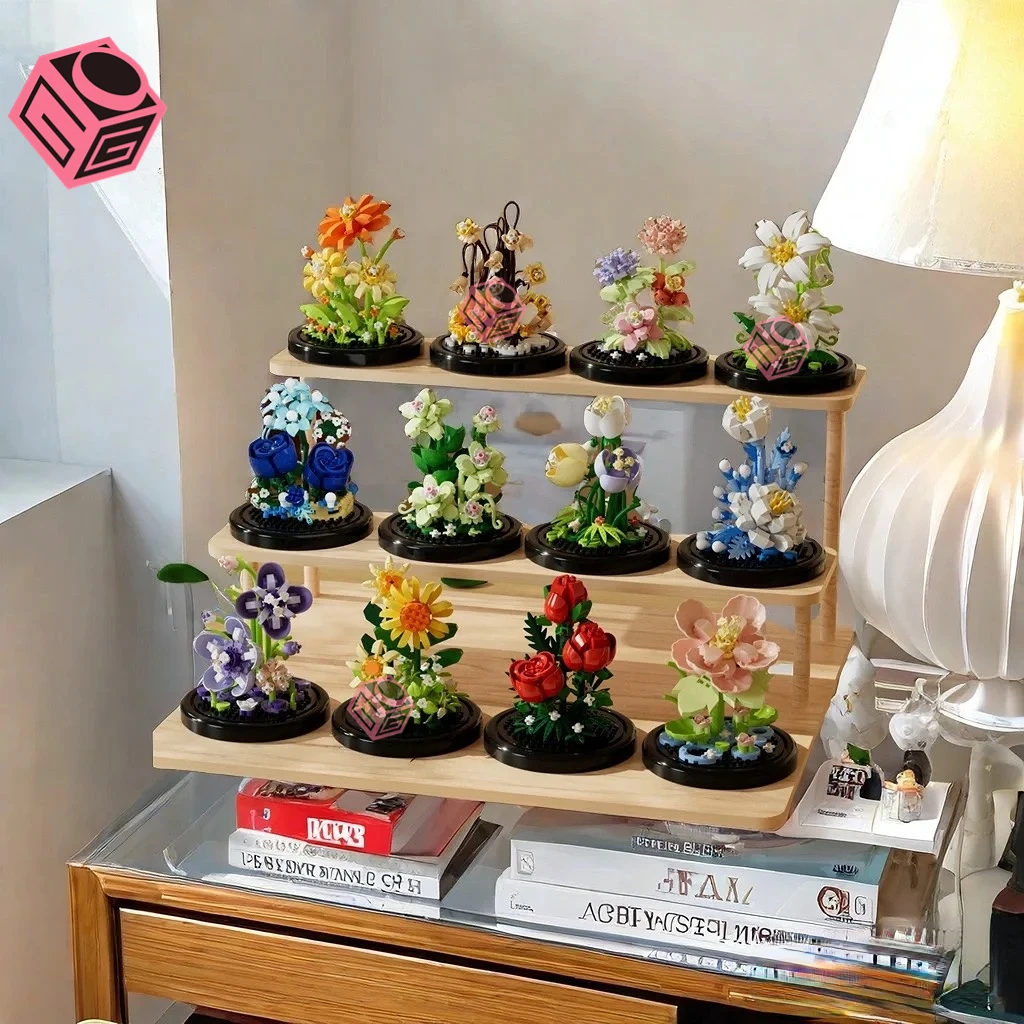 Flower Bonsai Building Blocks Rose Insect Sunflower Succulents Bouquet Dust Cover Bricks DIY Potted Plants Model Kit Toy For Kid