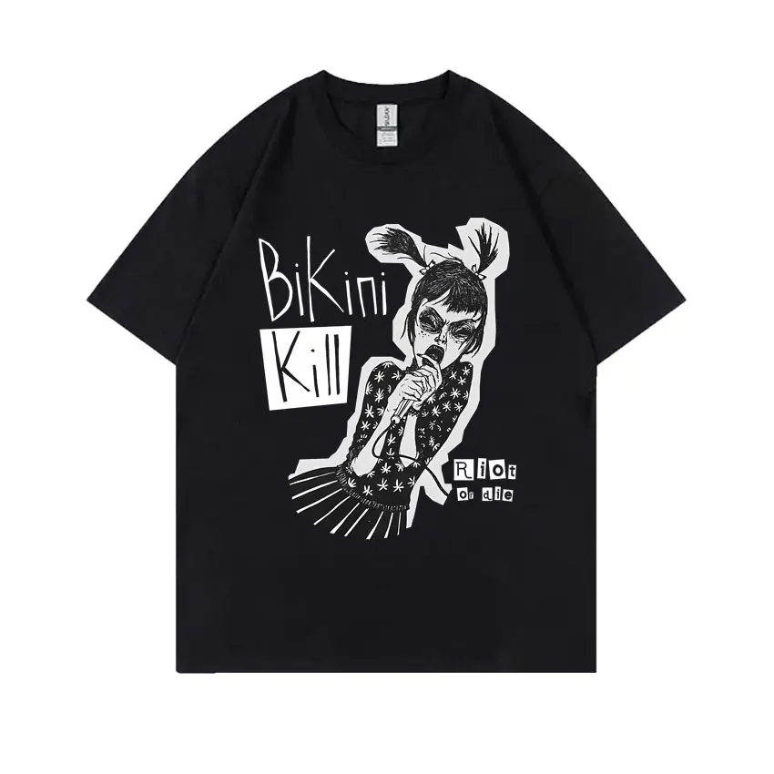 Vintage Punk Rock Bikini Kill Graphic Print T-shirt Riot Grrrl Kathleen Hanna T Shirt Men Women Summer Crewneck Oversized Tshirt