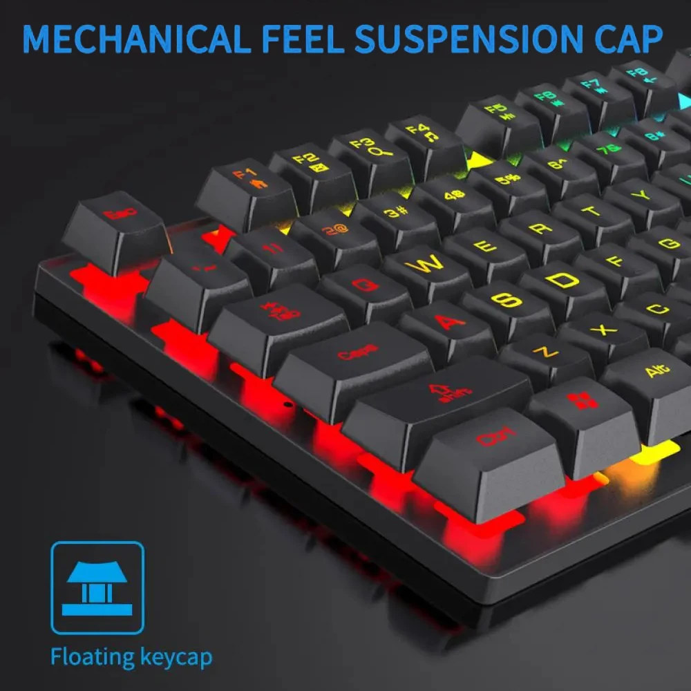 Mechanical Keyboard Wired Gaming Keyboard Floating Button Design 104 Keys Backlit RGB Keyboard for Windows Laptops Computer