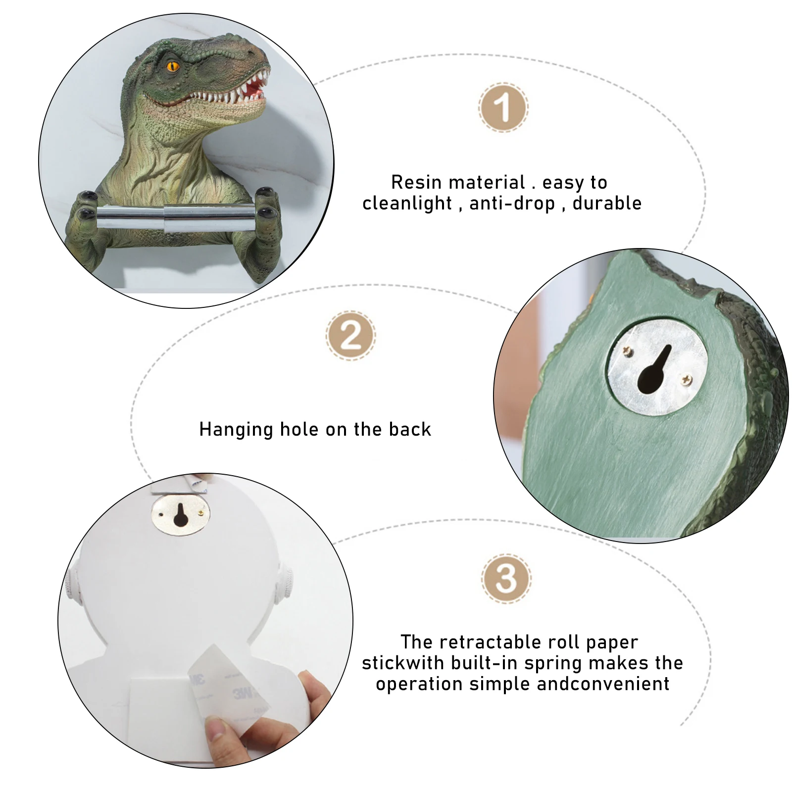 

Wall Mounted 3D Dinosaur Holding Roll of Toilet Tissue Dinosaur Toilet Paper Holder Towel Holder for Travel Trailers Restaurant