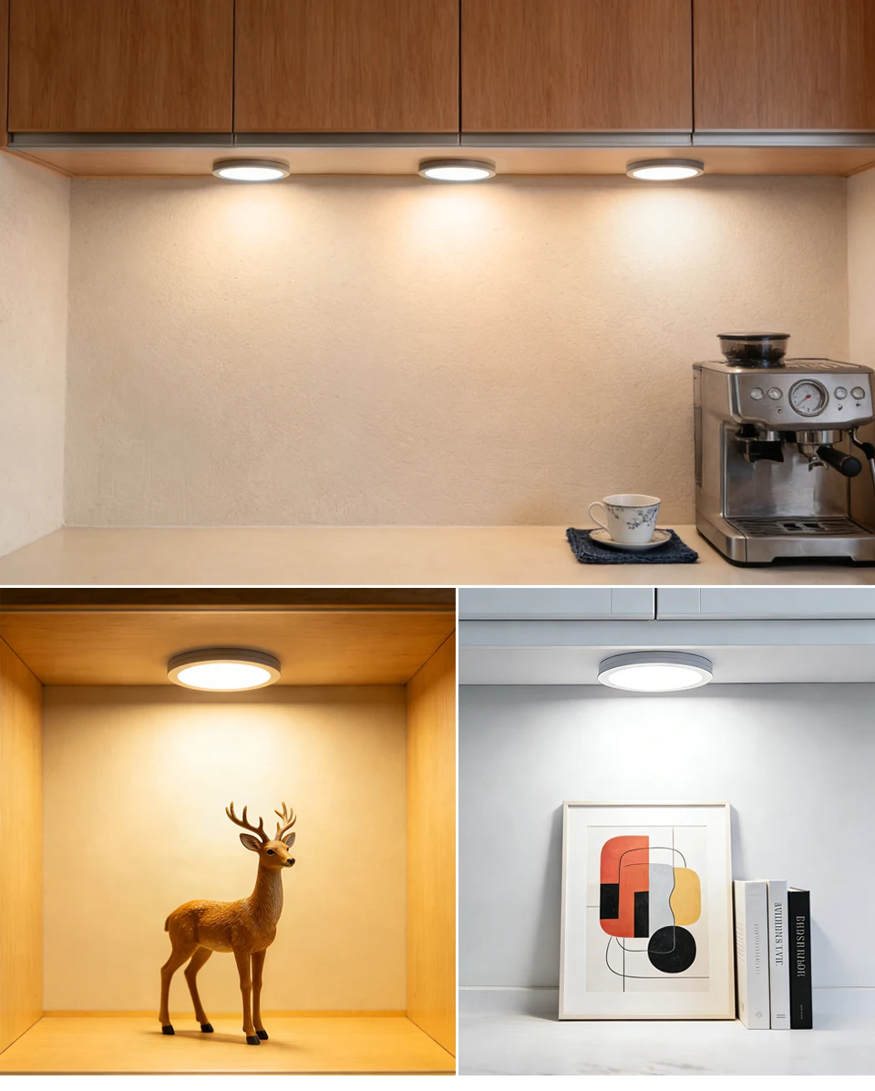 Small USB Power Round LED Night Light Button Switch LED Puck Ceiling Lights Reading Night Lamp Three Light Colors Available