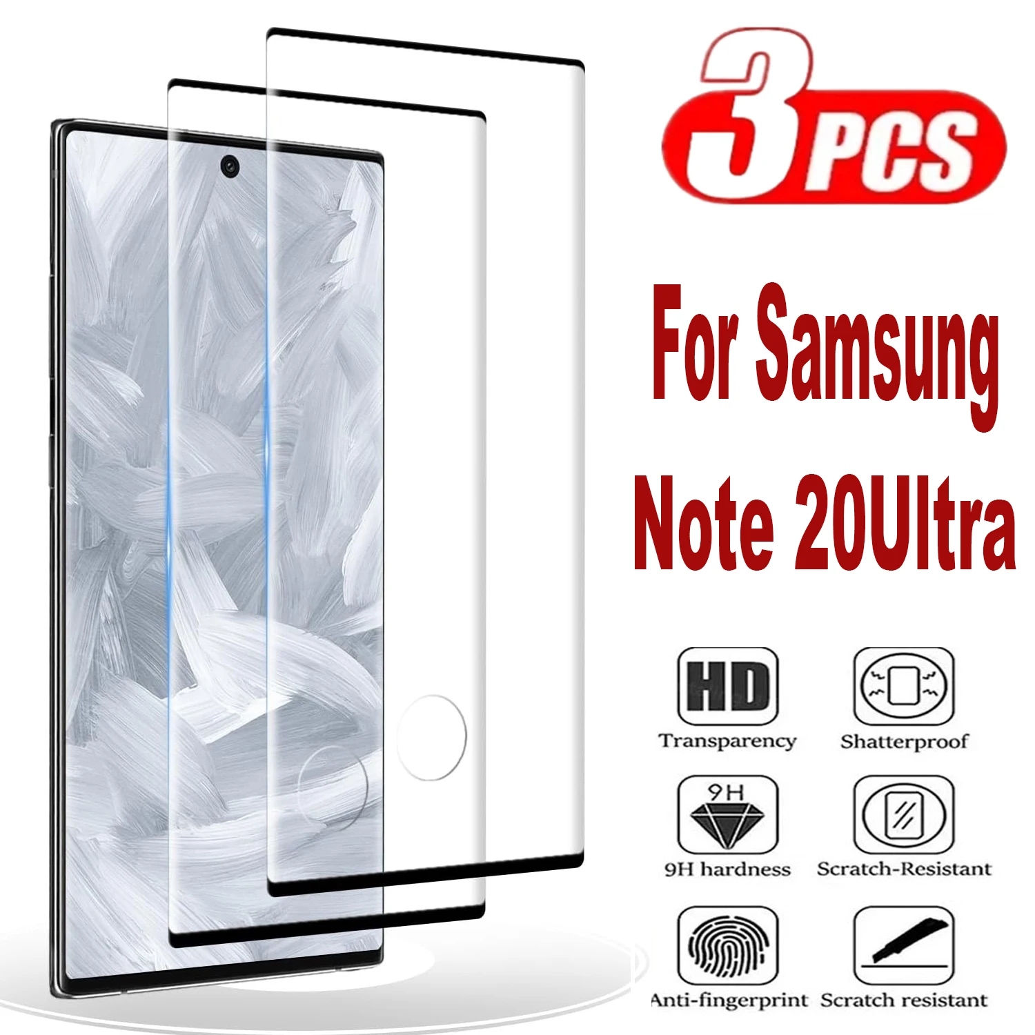 

3Pcs Curved Ultrasonic Fingerprint Tempered Glass For Samsung Galaxy Note 20 Ultra 5G Note 10+ Screen Protector Glass Film