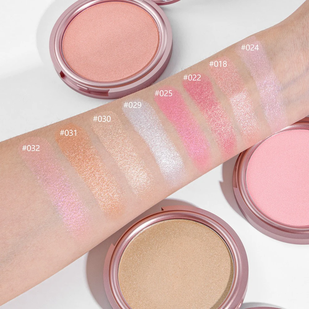 8color Private Label Highlighter Custom Logo Round Compact Single-Shade Highlight Powder Fine Shimmer Pearlescent Natural Makeup