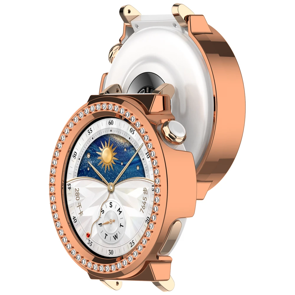 حافظة حماية لساعة Huawei Watch GT5 Pro 42mm PC مع الماس المرصع بإطار ممتص للصدمات وإكسسوارات
