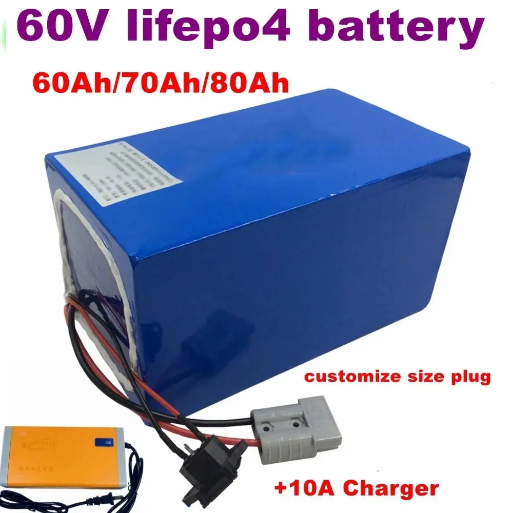 

Lithium 60V 80AH lifepo4 60V 60Ahbattery 60V 70Ah Rechargeable for 4800w scooter tricycle motorcycle vehicle + 10A Charger