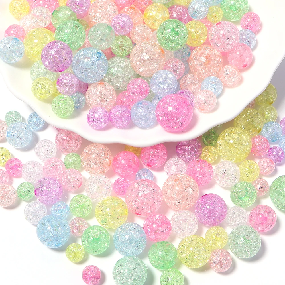 20-100pcs 8/10/12/14/16mm Cracked Acrylic Beads Candy Color Mixed Round Loose Beads For DIY Jewelry Making Bracelets Necklace