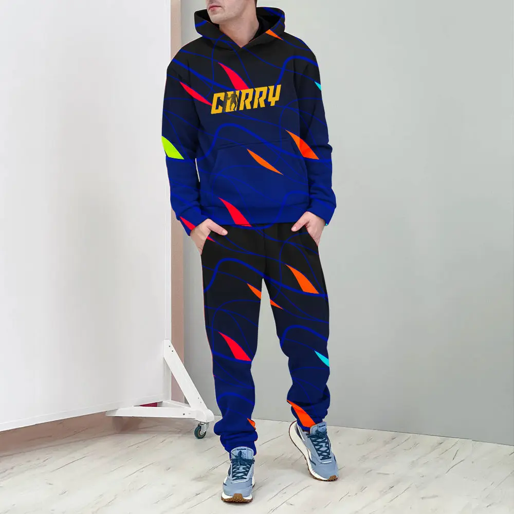 Warriors Basketball Hoodie Set Men Pants 2-Piece 3D  Tracksuits  Spring  Autumn  Casual Personality Pullover Sports Suit