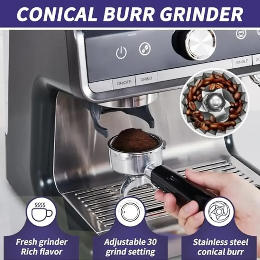 Espresso Machine Grinder Milk Frother Professional Cappuccino Maker 20 Bar Pump Rapid Heating Deluxe Coffee Perfection Quality