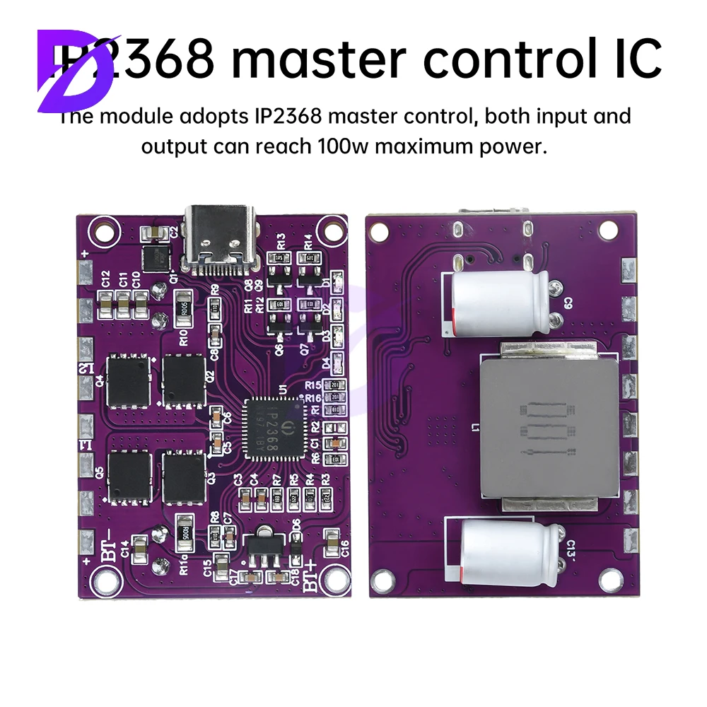 IP2368 ثنائي الاتجاه 100 واط وحدة شحن سريع باك دفعة نوع-c واجهة بطارية ليثيوم عالية الطاقة شحن لوح حماية