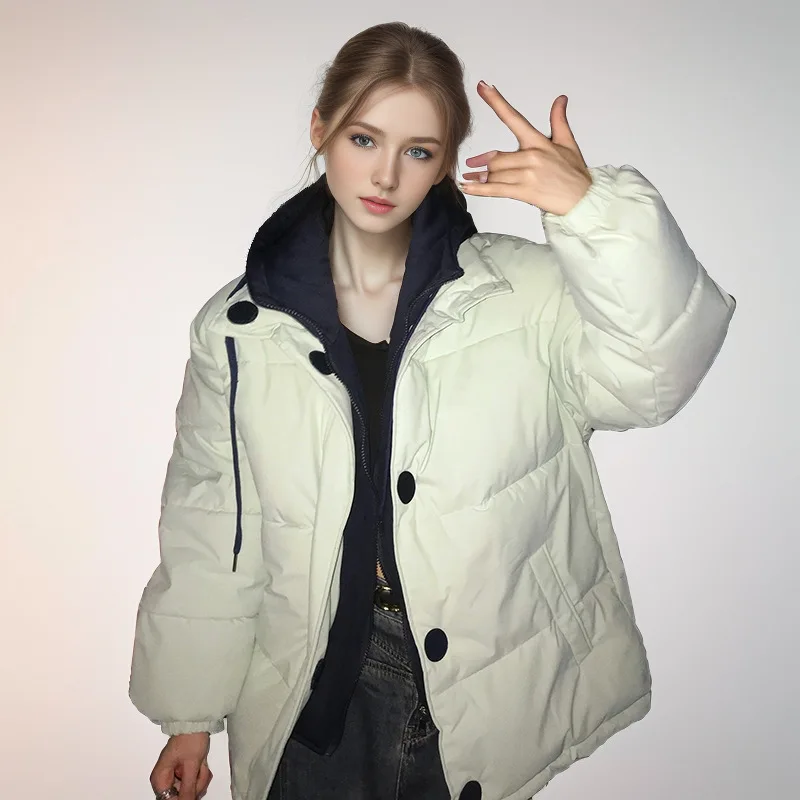 

Утолщенная куртка с капюшоном на хлопковой подкладке для пары, повседневный костюм из двух предметов, мужской и женский студенческий стиль, корейская зима