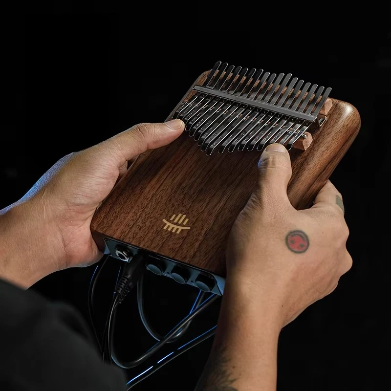 Hluru 17 Key Electric Kalimba Thumb Piano Built-in Pickup Professional Electric Kalimba Finger Piano