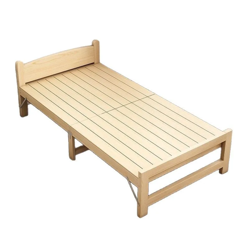 Single bed, folding bed, solid wood simple office lunch break home rental bed, small apartment 1.2m nap hard board bed