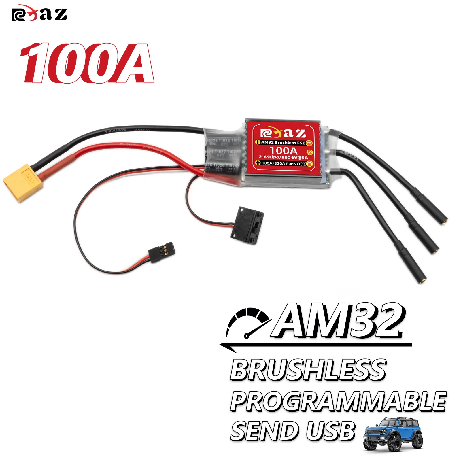 

RC бесщеточный регулятор скорости с открытым исходным кодом AM32 100A для 1/8 1/10 RC Car Axial scx10 D90 Hpi Traxxas Tamiya RC Crawler Tank