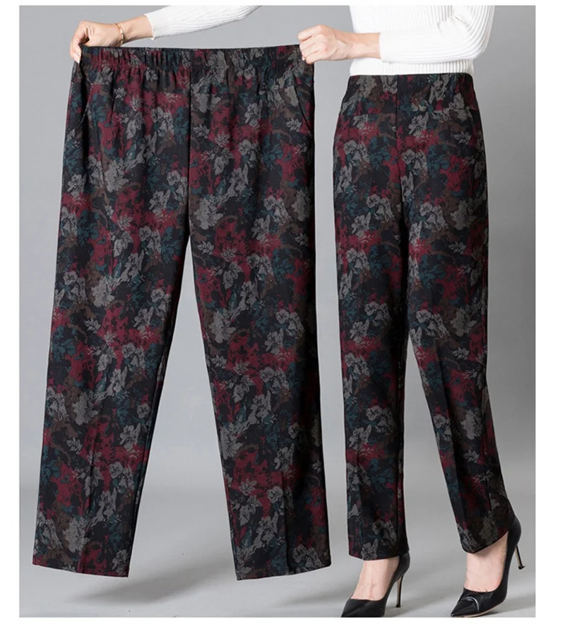Extra Large Size 9XL Middle-aged Women Pants New Autumn Elastic High Waist Casual Trousers Winter Velvet Female Straight Pants